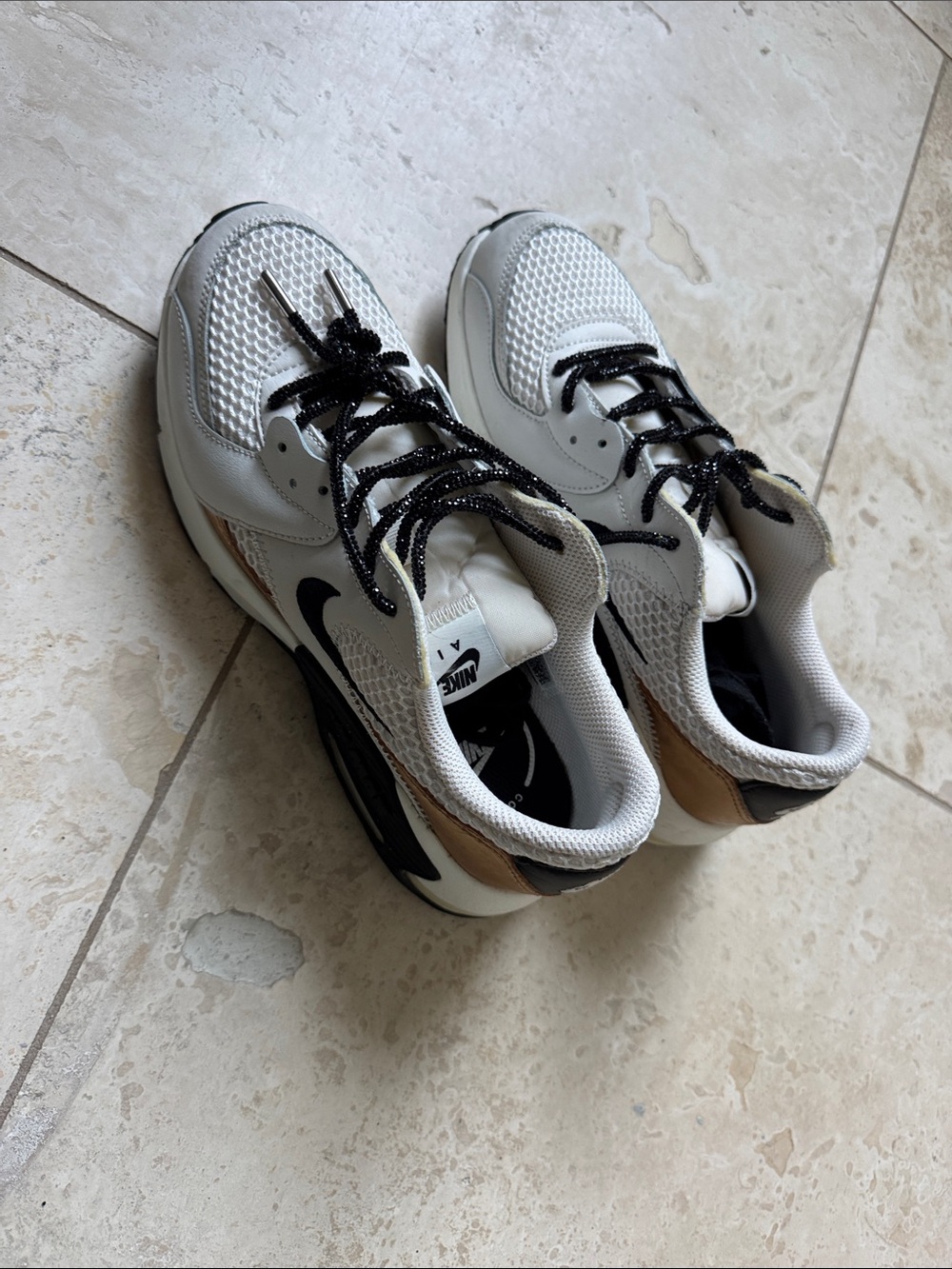 Nike Air White, Black and Gold Athletic Sneakers